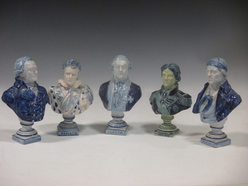 Lot 9 - Five French faience portrait busts, including...