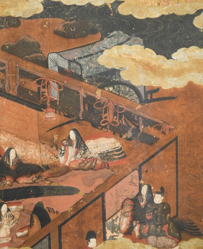 Lot 88 - Japanese Tosa School, a set of three paintings of Heian Courtiers, late Edo period