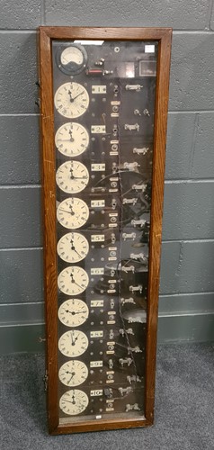 Lot 234 - Synchronome 10 dial distribution panel, oak...