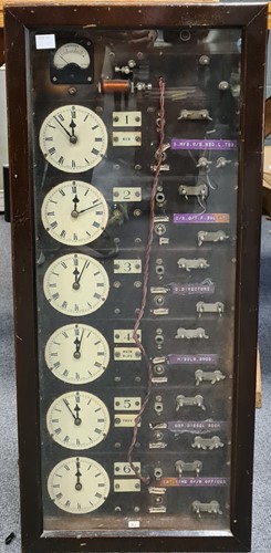 Lot 239 - Synchronome 6 dial distribution panel, stained...