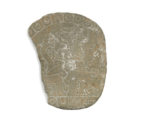 Lot 458 - A Mexican carved stone tablet fragment, possibly Aztec