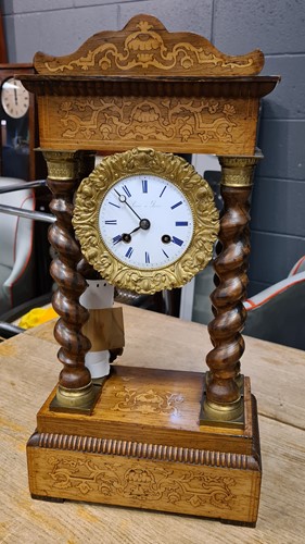 Lot 251 - A French portico clock, 19th century, inlaid...