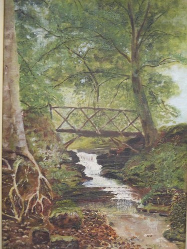 Lot 454 - 20th century, Bridge over a stream, signed...