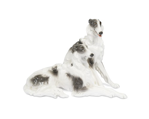 Lot 76 - A large Goldscheider model of two Borzoi