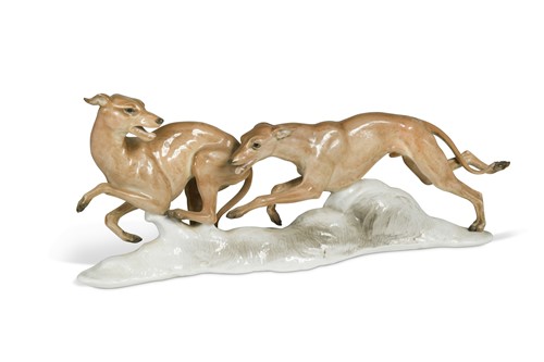 Lot 74 - Fritz Heidenreich for Rosenthal, a brace of sprinting Greyhounds