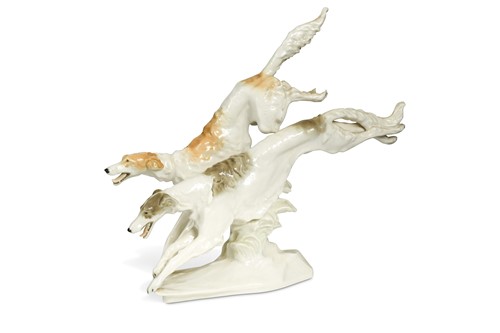 Lot 75 - Karl Tutter for Hutschenreuther, a brace of running Borzoi