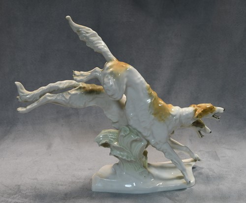 Lot 75 - Karl Tutter for Hutschenreuther, a brace of running Borzoi