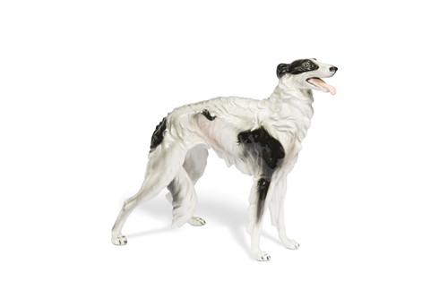 Lot 82 - Attributed to Goldscheider, a large earthenware model of a standing Borzoi