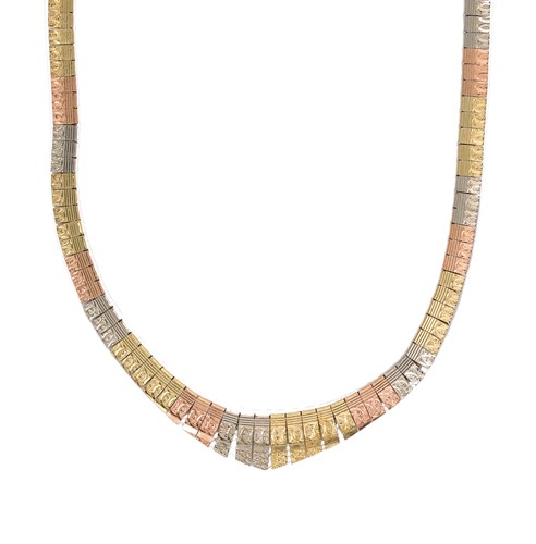 Lot 118 - A modern three colour gold 'Cleopatra' style fringe necklet