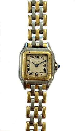 Lot 271 - Cartier - A lady's two colour 'Panthère de Cartier 3 row' wristwatch