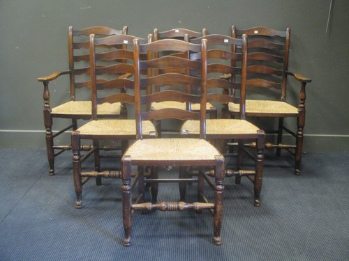 Lot 655 - A set of six 19th century ash ladder back...