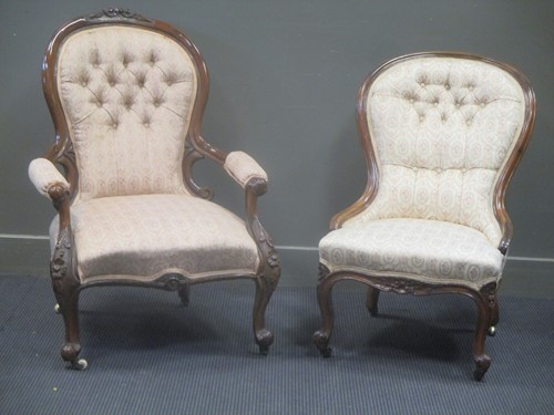Lot 631 - A Victorian spoon back armchair together with...
