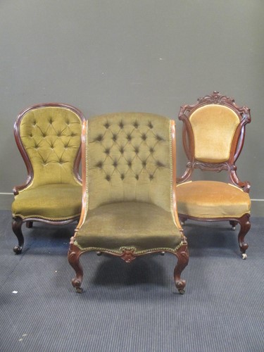 Lot 589 - A Victorian low chair together with two other...