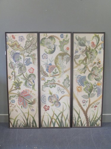 Lot 444 - Three large Jacobean style crewel work...