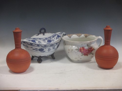 Lot 87 - Two green glass dump weights together with a...