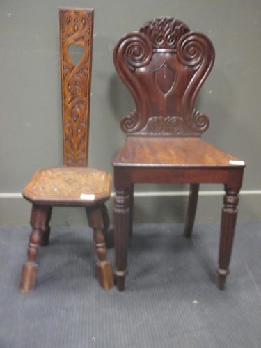Lot 680 - A 19th century mahogany hall chair together...