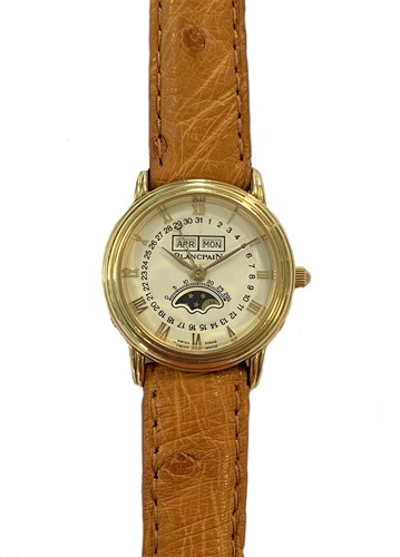 Lot 270 - Blancpain – A lady’s Swiss 18ct gold ‘Quantième Complet avec Phases de Lune’ wristwatch