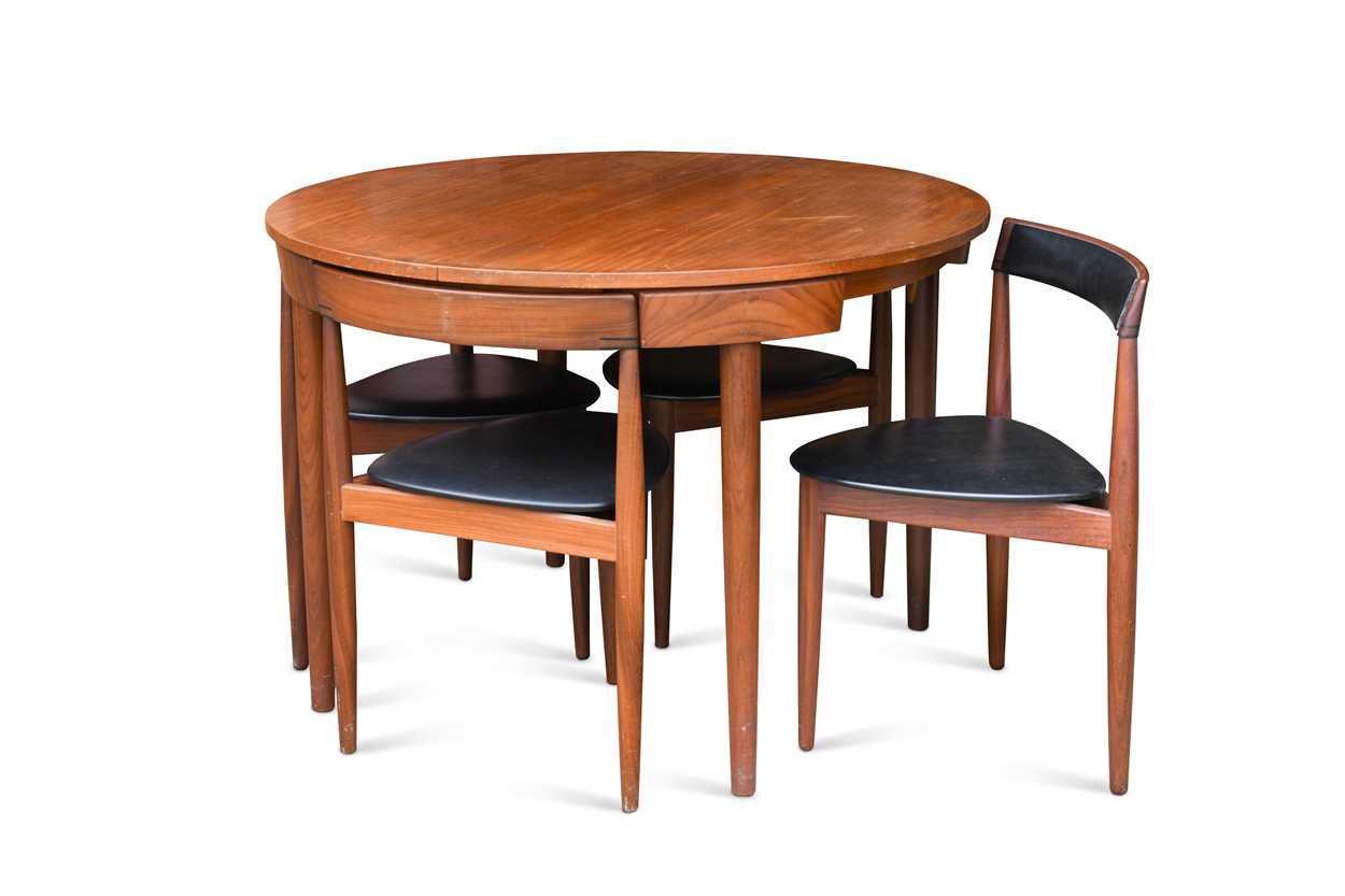 Lot 259 - Hans Olsen for Frem Rojle, a Danish teak dining table and four hideaway chairs, circa 1965