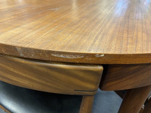 Lot 259 - Hans Olsen for Frem Rojle, a Danish teak dining table and four hideaway chairs, circa 1965