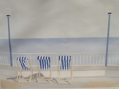 Lot 382 - Barry Moscrop, 2 signed deckchairs type colour...