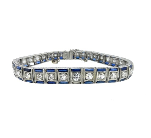 Lot 222 - An Art Deco diamond and synthetic sapphire bracelet
