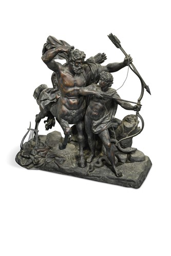 Lot 355 - A bronze group of the Chiron Instructing Achilles, second half 19th century