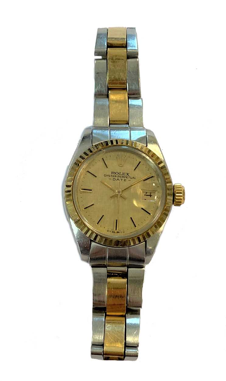 Lot 284 - Rolex - A lady's two colour 'Oyster Perpetual Date' wristwatch