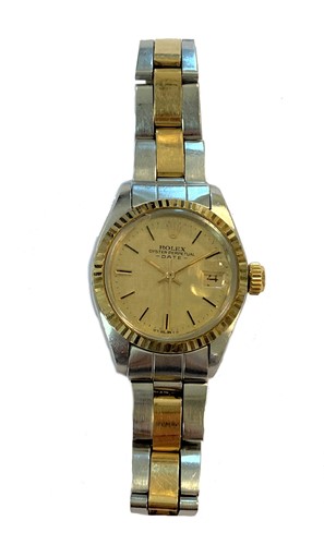 Lot 284 - Rolex - A lady's two colour 'Oyster Perpetual Date' wristwatch