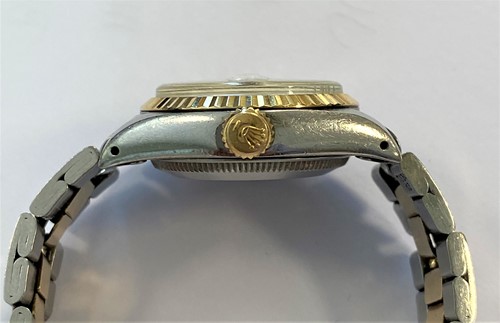 Lot 284 - Rolex - A lady's two colour 'Oyster Perpetual Date' wristwatch