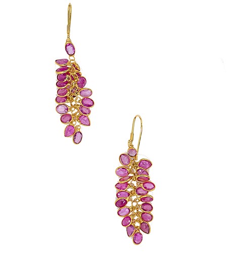 Lot 68 - A pair of pink sapphire ear pendants