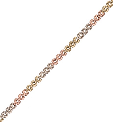 Lot 121 - A 9ct three colour gold brick link necklet