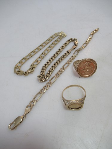 Lot 239 - Three stamped or hallmarked 9ct gold bracelets...