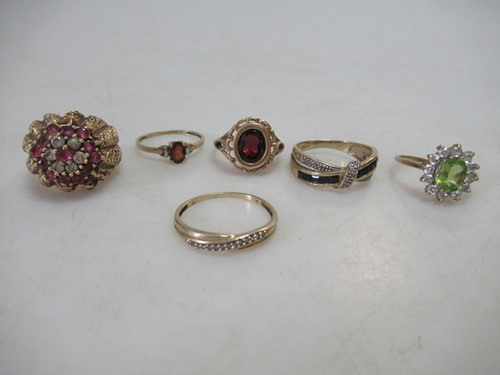 Lot 231 - six hallmarked or stamped 9ct gold gemset...