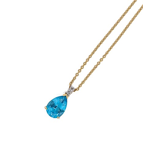 Lot 61 - A blue topaz and diamond pendant and chain