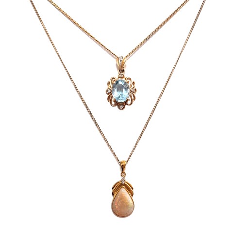 Lot 263 - An opal and diamond pendant stamped '18K' on a...