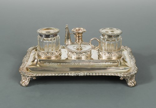Lot 411 - A George IV silver desk inkstand