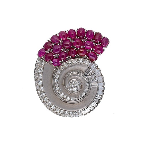 Lot 200 - A ruby, diamond and white sapphire brooch