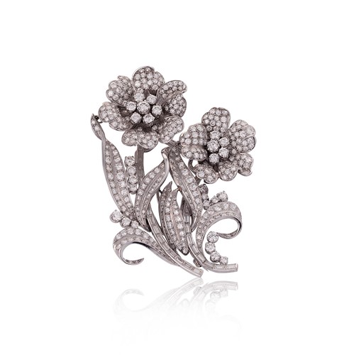 Lot 256 - A mid 20th century detachable pair of floral spray brooches