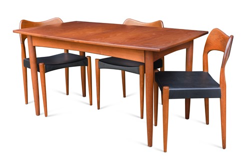 Lot 265 - Arne Hovmand Olsen for Mogens Kold, a Danish teak extending dining table and three chairs