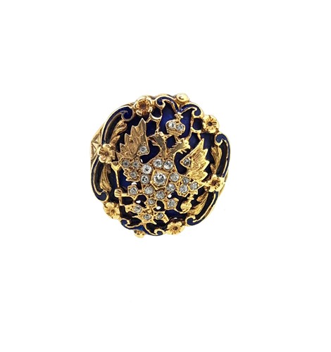 Lot 188 - A Russian crowned double headed Imperial eagle diamond and enamel ring