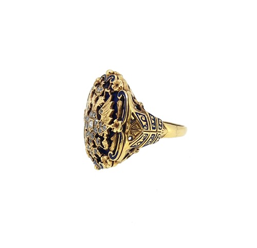 Lot 188 - A Russian crowned double headed Imperial eagle diamond and enamel ring