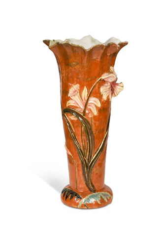 Lot 59 - Emile Gallé (French, 1846-1904), an Art Nouveau faience vase