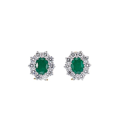 Lot 195 - A pair of emerald and diamond cluster ear studs