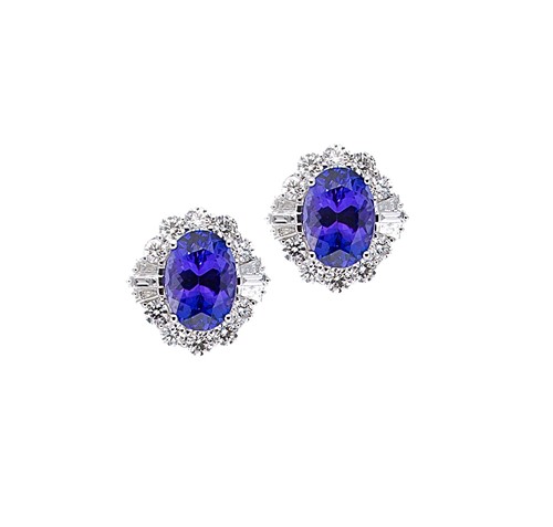 Lot 219 - A pair of tanzanite and diamond cluster ear studs
