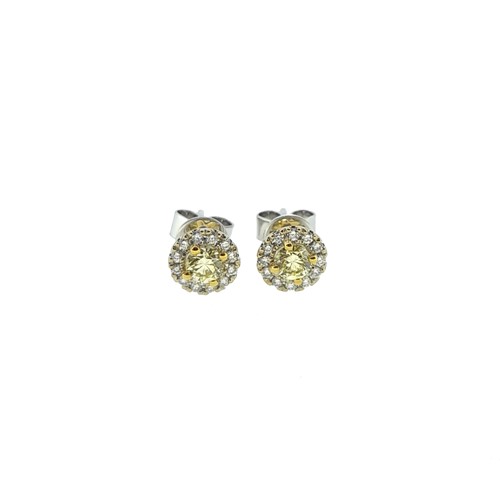 Lot 235 - A pair of fancy coloured diamond halo style ear studs