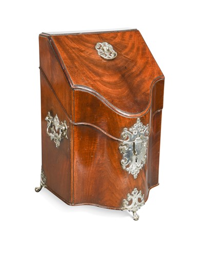 Lot 467 - A George III silver mounted mahogany knife box