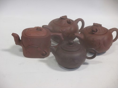 Lot 40 - A Chinese Republic period red stoneware teapot;...