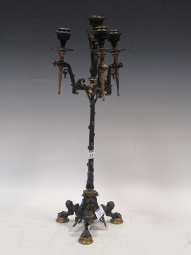 Lot 121 - A French bronze three-branch Renaissance style...