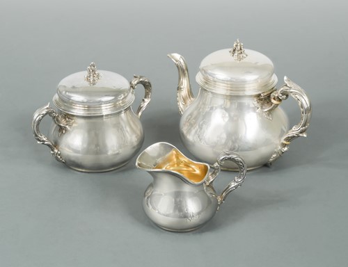 Lot 378 - An early 20th century French metalwares silver three-piece café au lait set