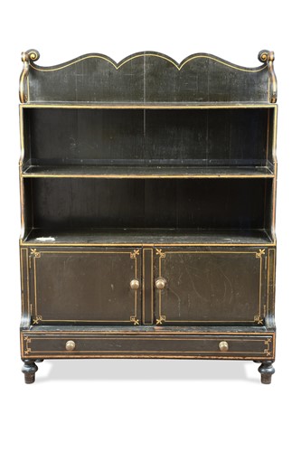 Lot 274 - A black painted and gilt lined waterfall bookcase, 20th century